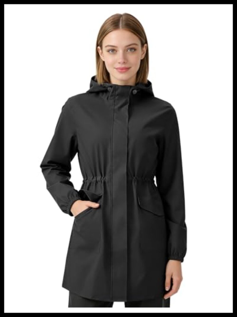 Waterproof Lightweight Hooded Rain Jacket Packable Trench Coat